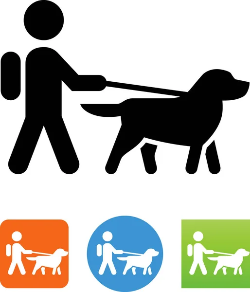 stock vector Hiking with a dog on a leash vector icon