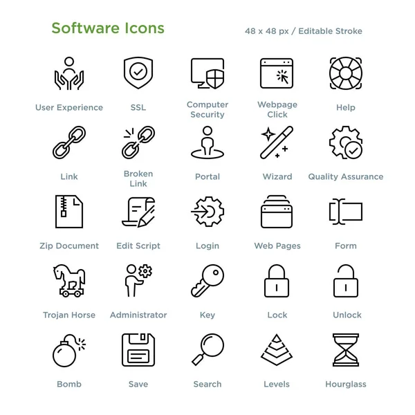 Iconos Software Esquema Ilustración Vectorial — Vector de stock