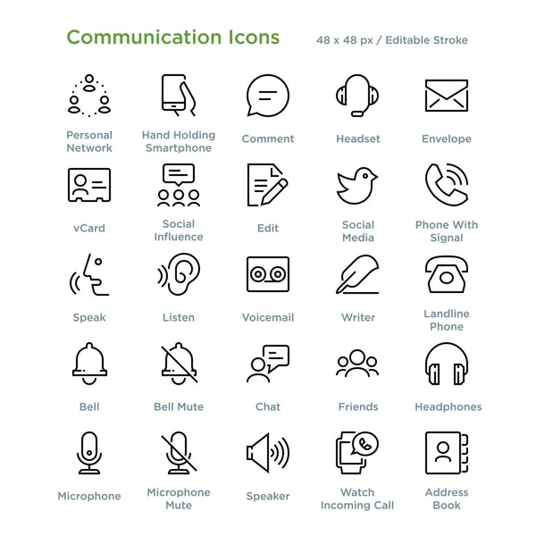 Iconos Comunicación Esquema Ilustración Vectorial — Vector de stock