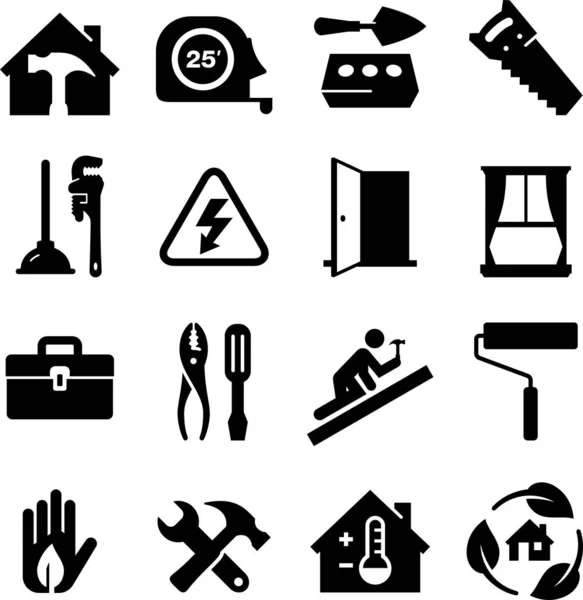 Bouw Remodelleert Tools Vector Icons — Stockvector