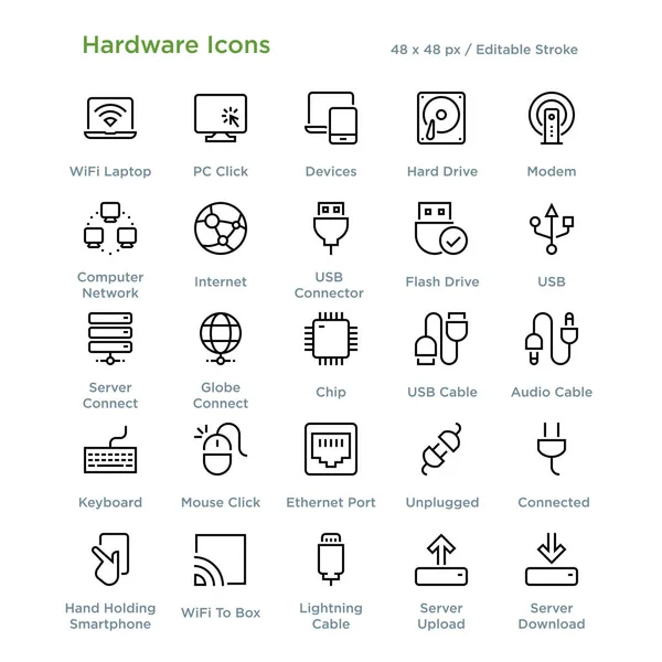 Hardware Icons Контур Векторная Иллюстрация — стоковый вектор