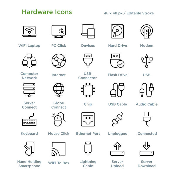 Hardware Icons - Контур, векторная иллюстрация
