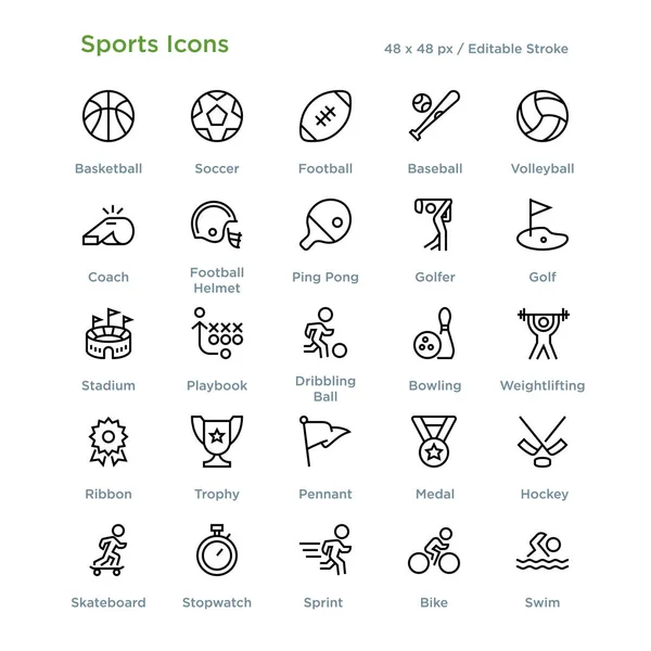 Иконки Спорта Контур Векторная Иллюстрация — стоковый вектор