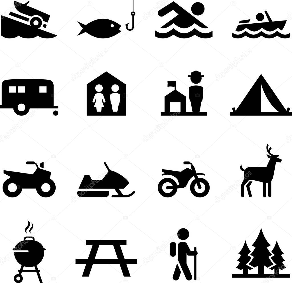 Camping and other outdoor recreational vector icons