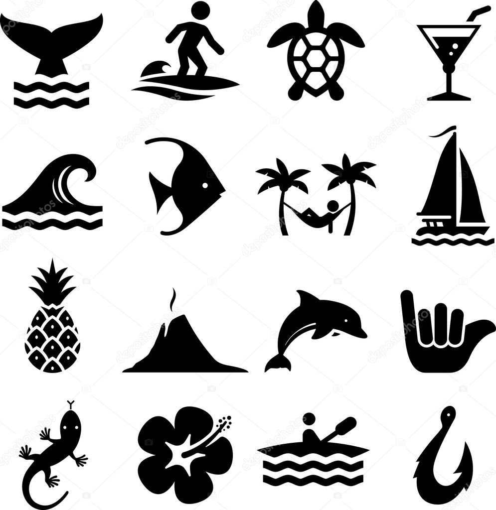 Hawaii tropical island theme vector icons