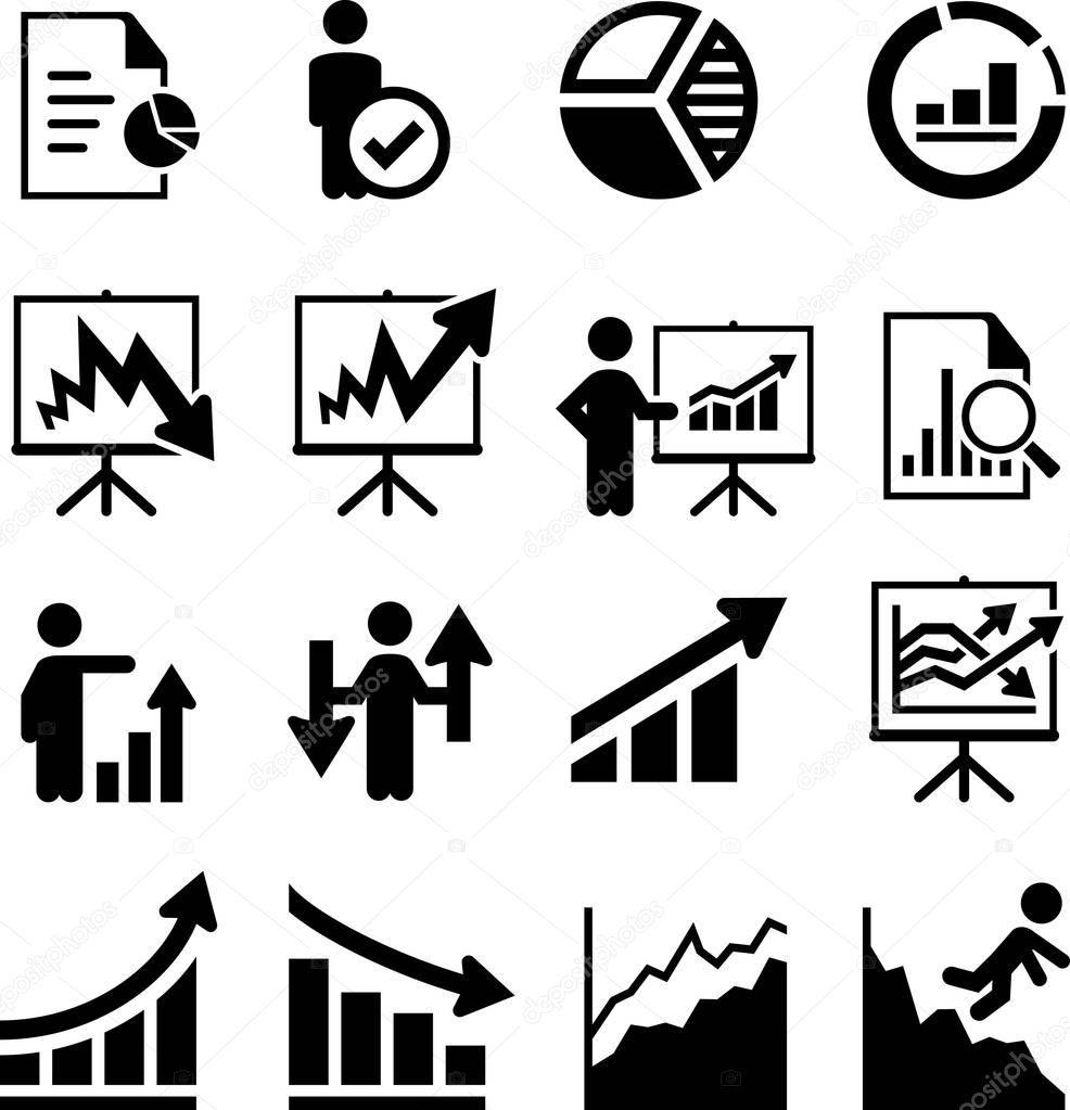 Business charts, trends and analysis vector icons