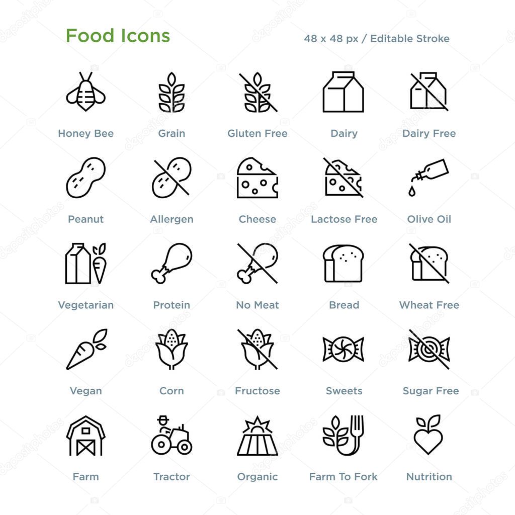 Food Icons - Outline, vector illustration
