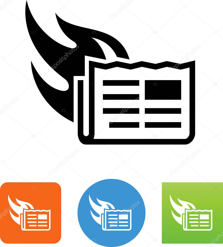 Newspaper on fire vector icon