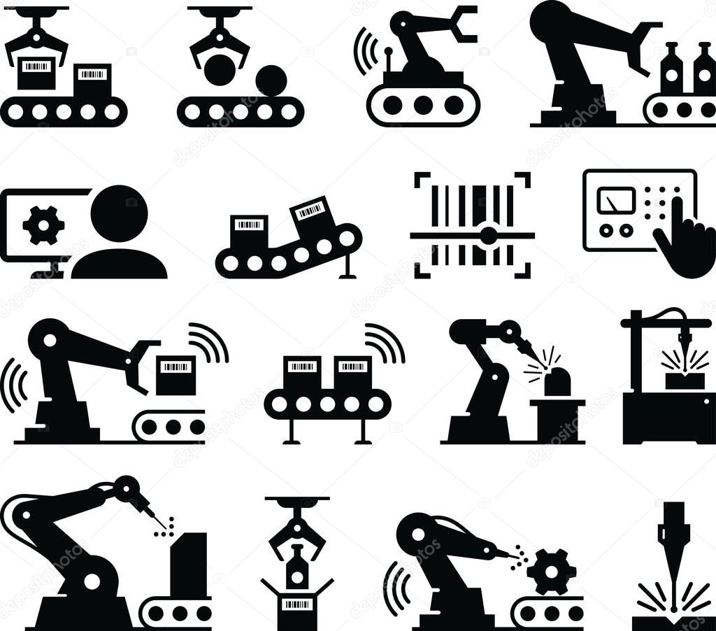 Manufacturing plant and factory vector icons