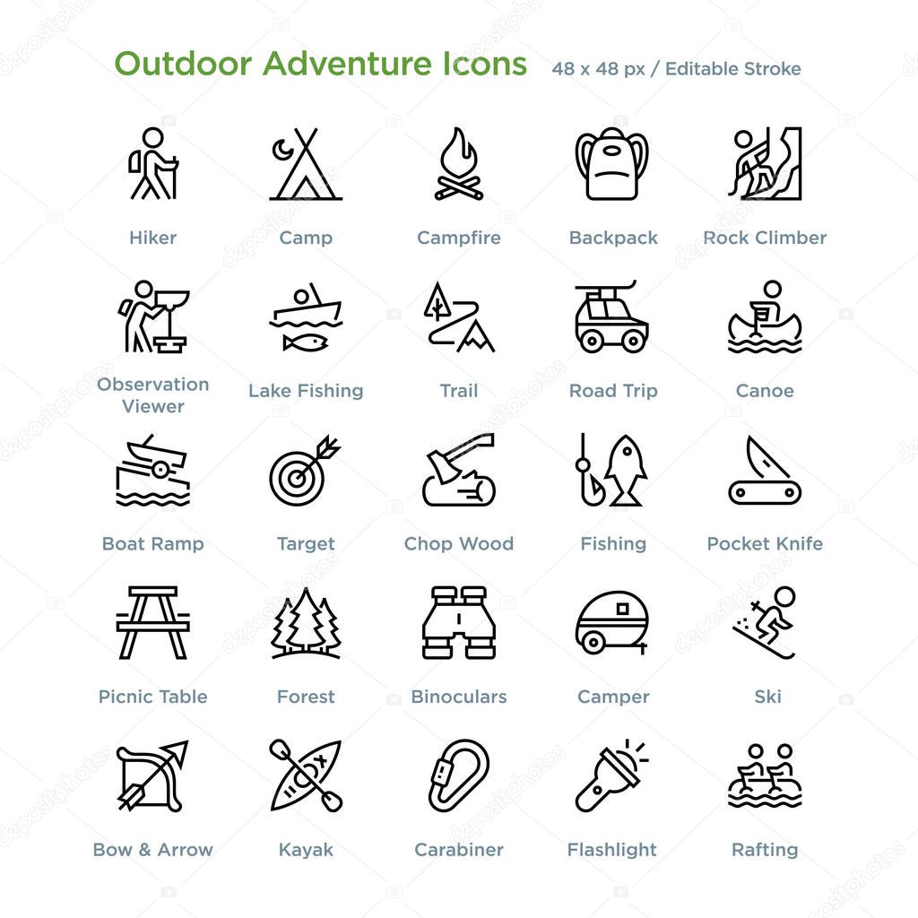 Outdoor Adventure Icons - Outline