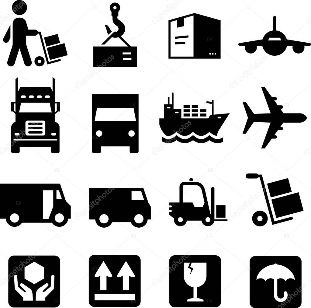 Freight, cargo and shipping icons