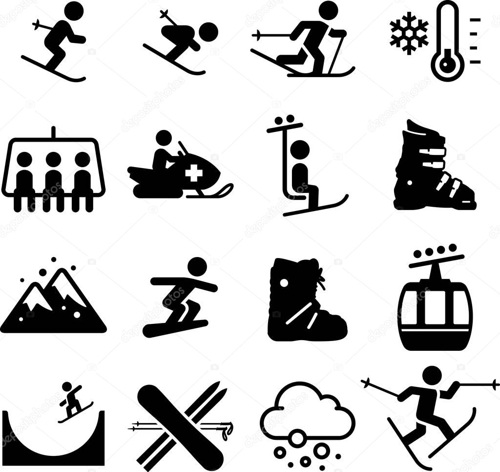 Skiing and snowboarding icons