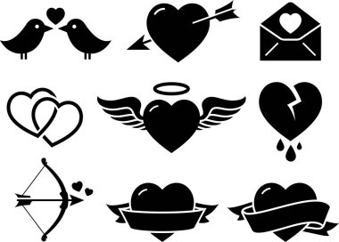 Sevgililer ve kalp şeklinde vektör simgesi ayarla