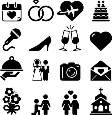 Düğün ve nişan Icon set vektör