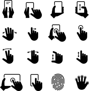 Bilgisayar ekranları, tablet ve telefon vektör simgeleri kullanarak eller