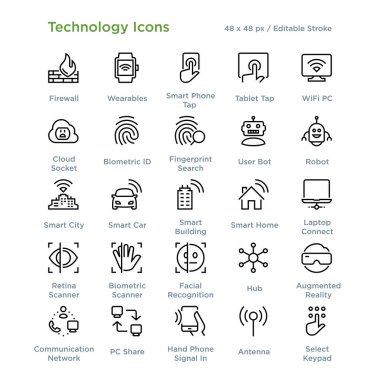 Technology Icons - Outline, vector illustration clipart