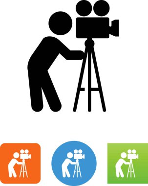 Bir video kamera bir tripod simgesi üzerine bakarak kişi