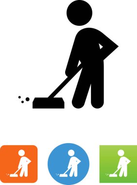 Person sweeping with broom vector icon clipart
