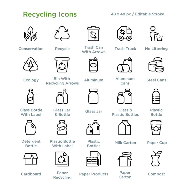 Recycling Icons Outline Vector Illustration — Stock Vector