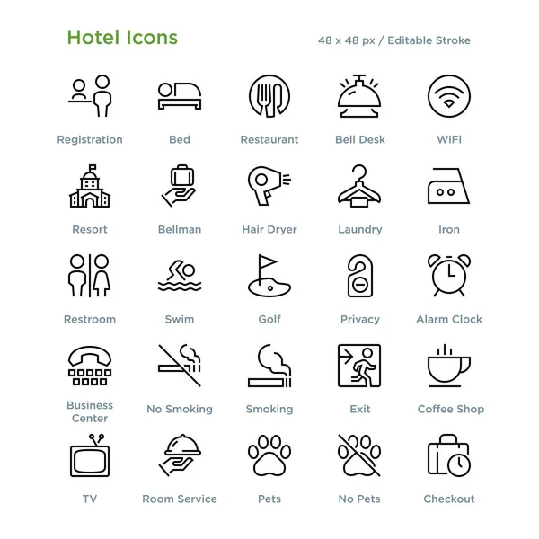 Hotel Icons Контур Векторная Иллюстрация — стоковый вектор