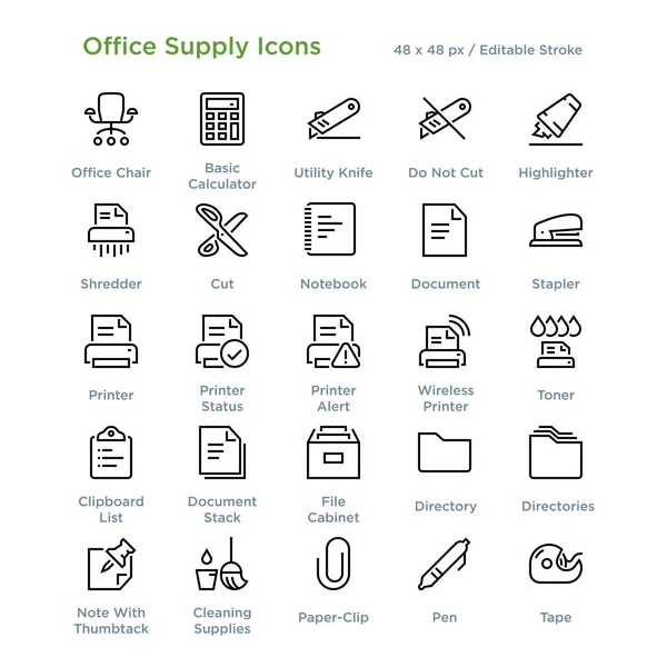 Иконки Поставок Office Контур — стоковый вектор