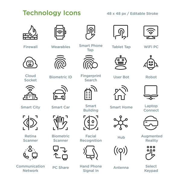 Iconos Tecnología Esquema Ilustración Vectorial — Vector de stock