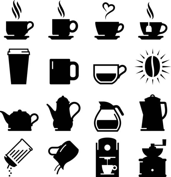 Кофе Эспрессо Чай Сливки Сахар Векторные Иконы — стоковый вектор