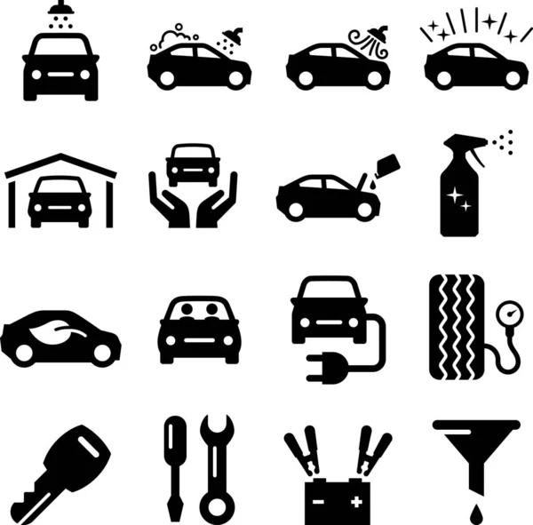 Symbole Für Autowäsche Und Wartung — Stockvektor