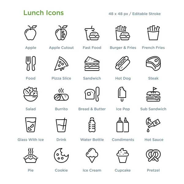 Öğle Yemeği simgeler - anahat, vektör çizim