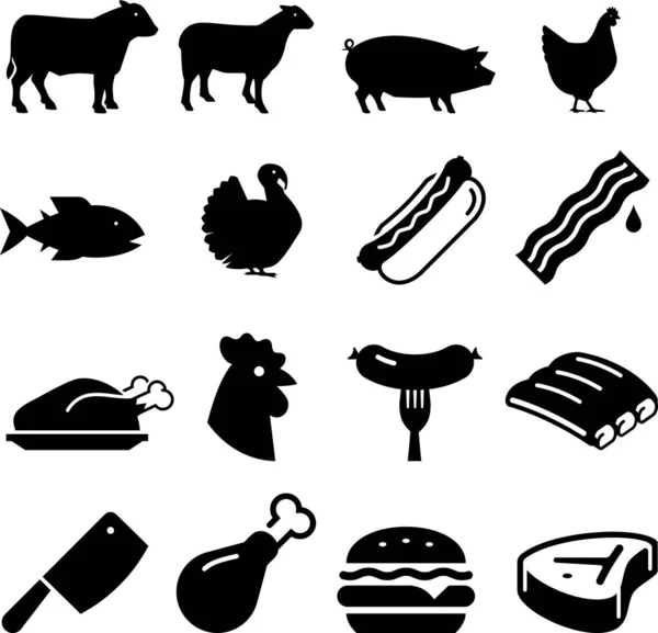 Carnicería Carnes Vector Iconos — Vector de stock