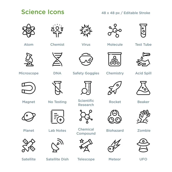 Iconos Científicos Esquema Ilustración Vectorial — Vector de stock