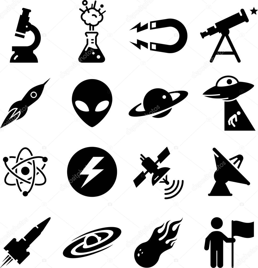 Aliens, planets, solar system and other science related icons