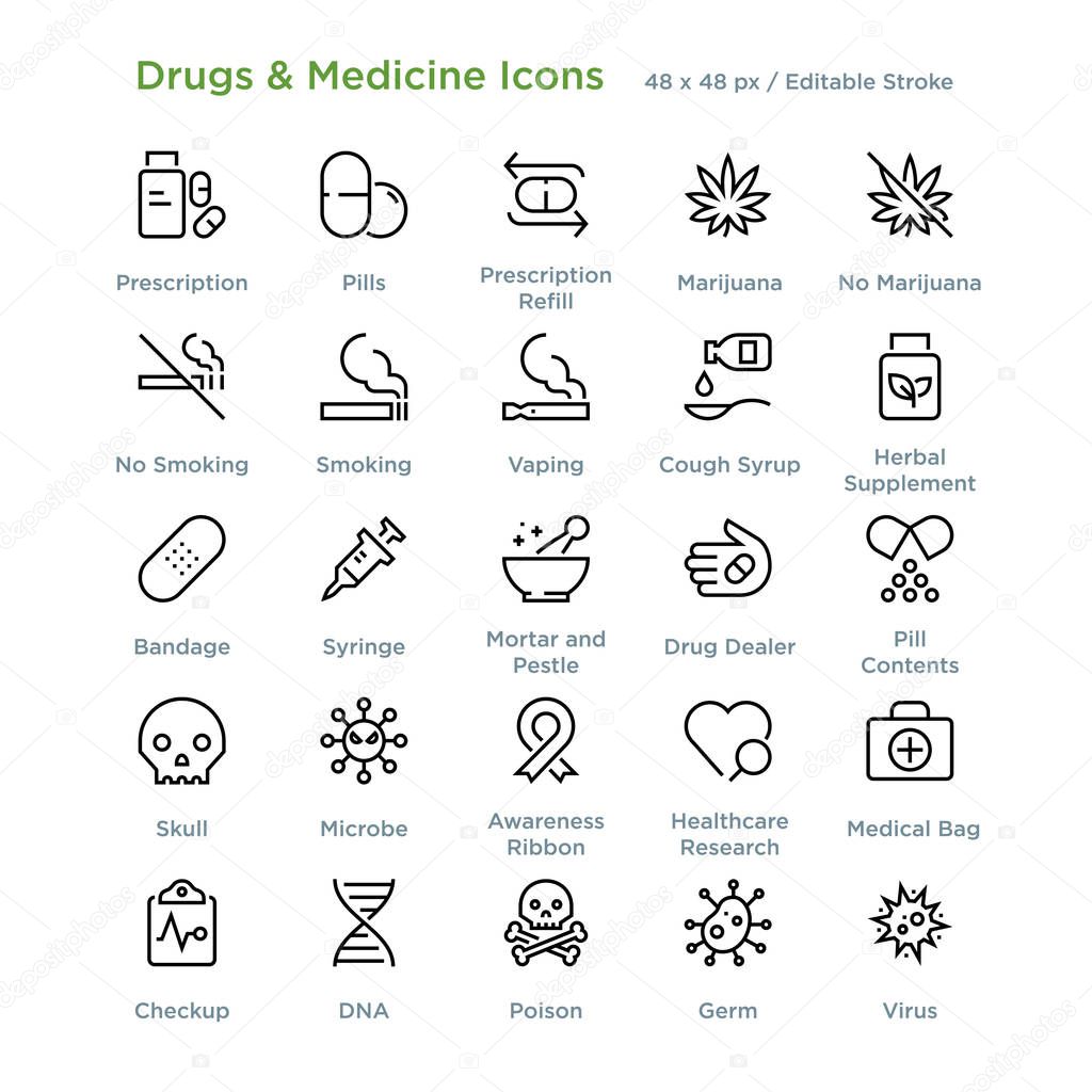 Drugs And Medicine Icons - Outline
