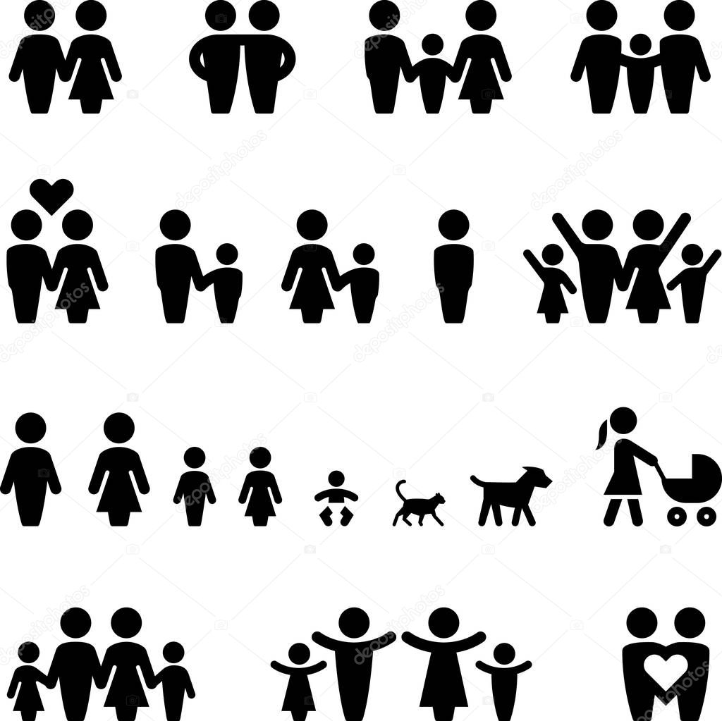 Family and friends vector icons