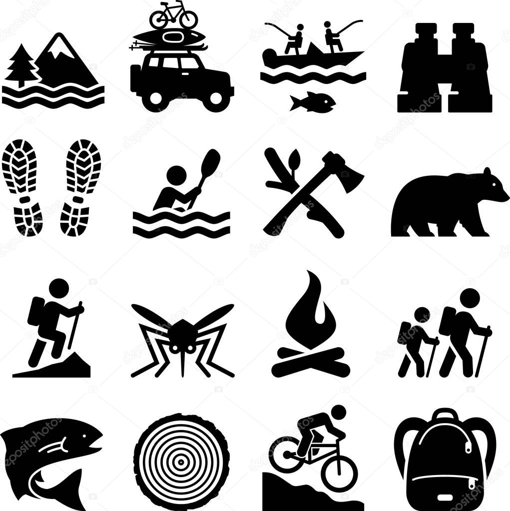 Camping adventure and outdoors vector icons