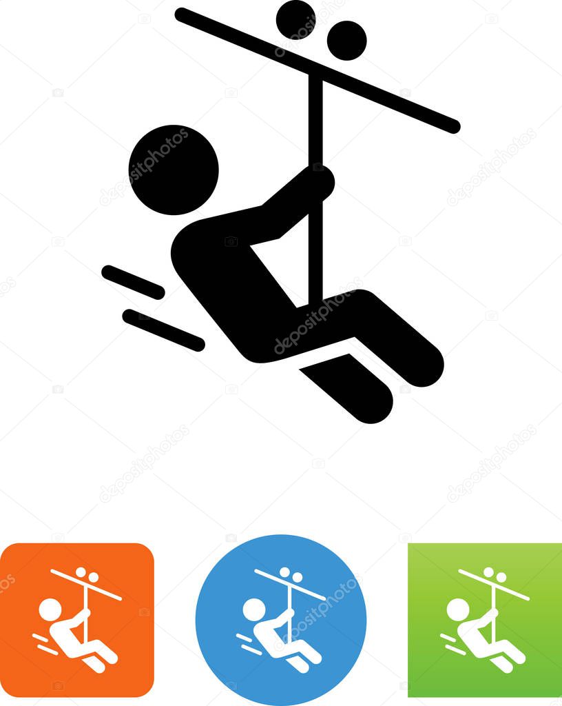Person riding down a zip line vector icon