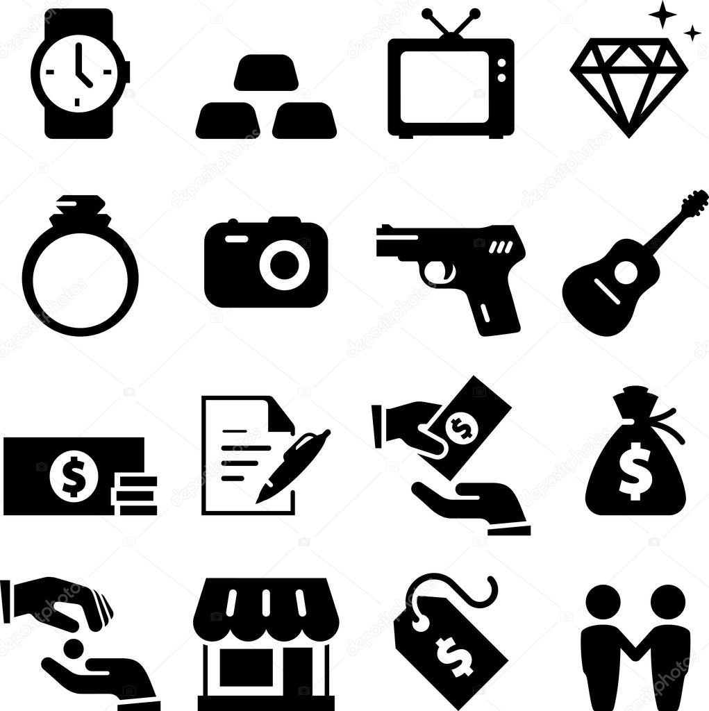 Pawnbroker pawn shop vector icons