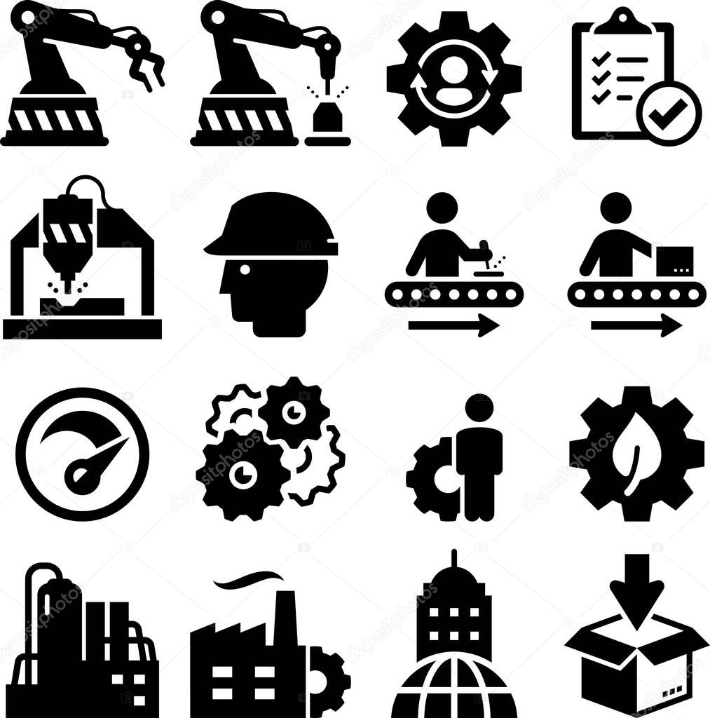 Manufacturing plant and factory vector icons