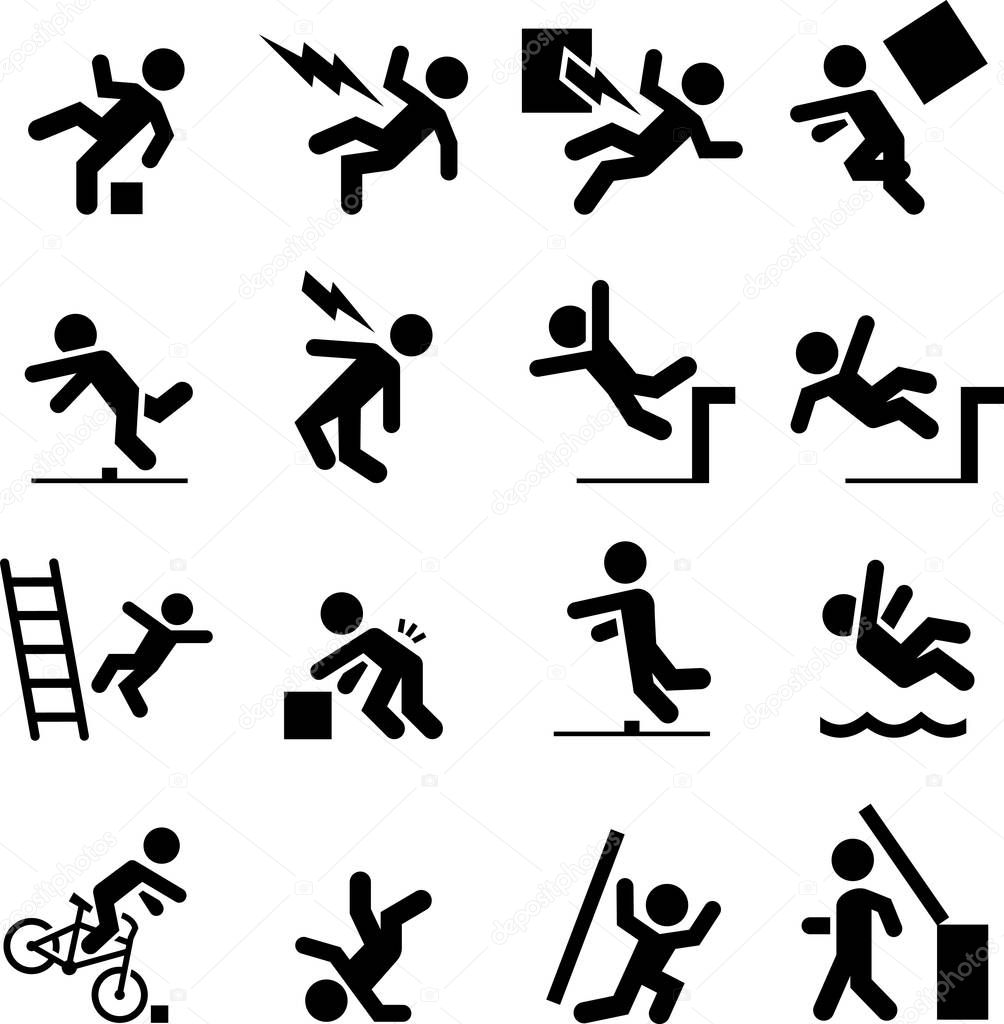 Safety, accident and fail vector icons