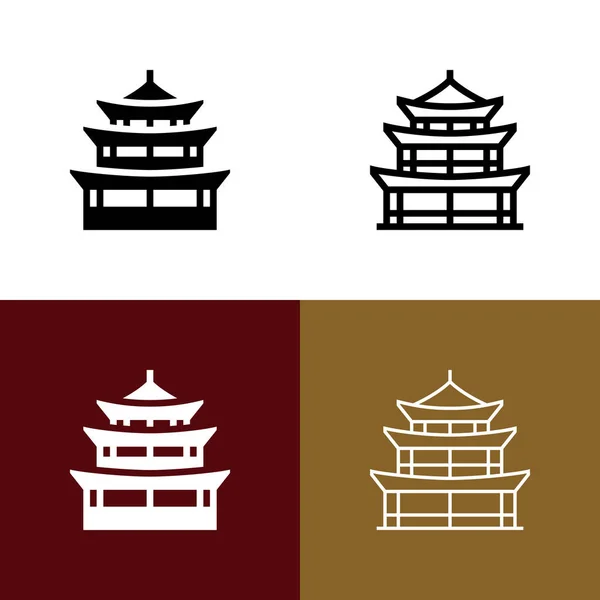Pagoda Tempio Icona Set — Vettoriale Stock