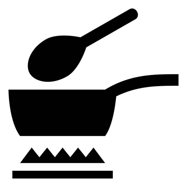 Poêle avec icône de cuillère — Image vectorielle