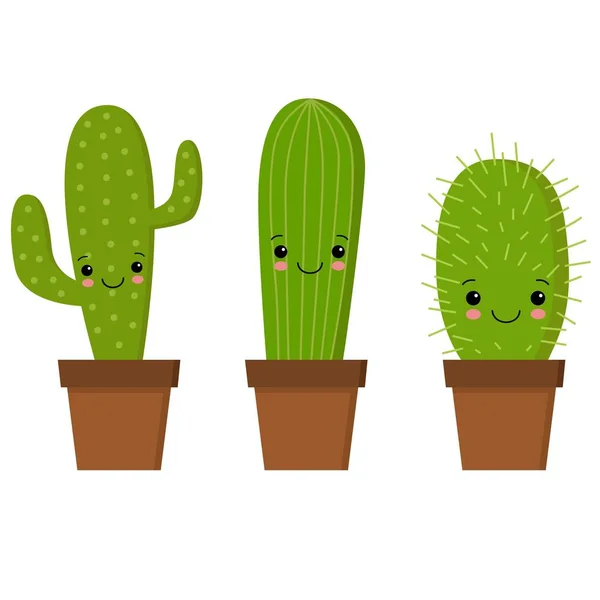 Ilustración de cactus de dibujos animados lindo con cara divertida en olla . — Vector de stock