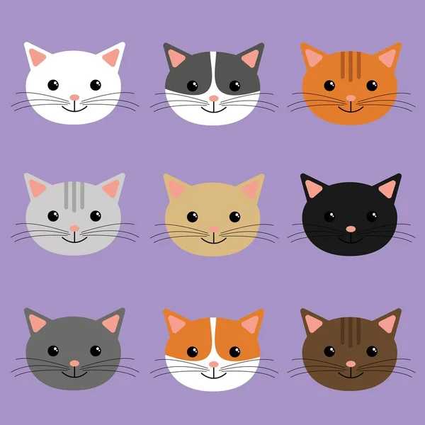 Lindos gatos cabezas ilustración. Personaje de dibujos animados . — Vector de stock