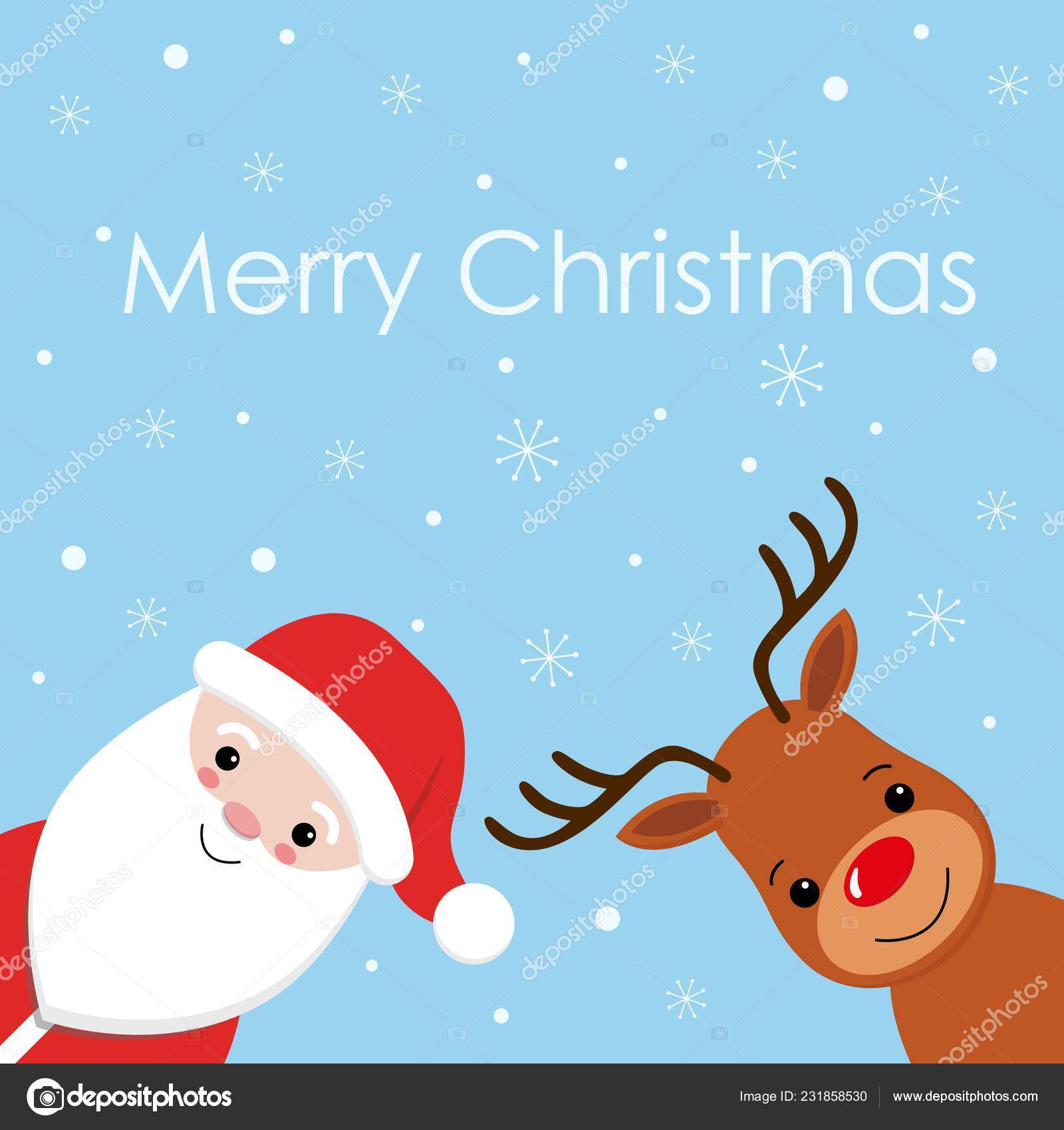 Vector Santa Cartoon Funny Santa Claus Red Nosed Reindeer