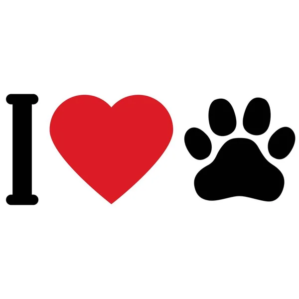 Cat paw footprint in heart. Vector. Love Cats. Animals, Pets, Puppies,  Kittens, Dogs . Red heart with cat white paw print inside. Symbol of love.  Postcard, emblem, icon, print, cover, sticker, t