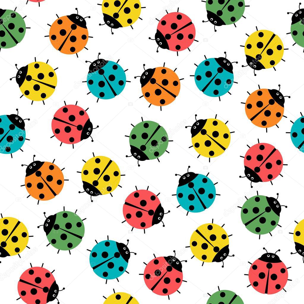 ladybugs in colors seamless pattern, abstract texture vector art illustration.