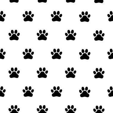 Siyah ve beyaz pati izlerini ile seamless modeli. Arka plan, hayvan ayak izi, vektör çizim.