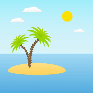 Tropik ada palmiye ağaçları vektör çizim ile. okyanus