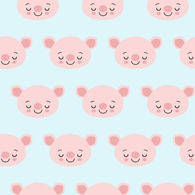 domuz hayvan seamless modeli, Sevimli çizgi hayvanlar arka plan, vektör çizim düz