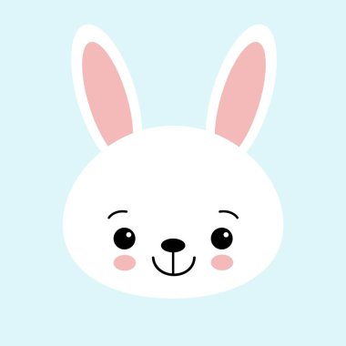 Sevimli tavşan vektör grafik simge. Tavşan hayvan baş beyaz, illüstrasyon yüz. Üzerinde mavi arka plan izole.
